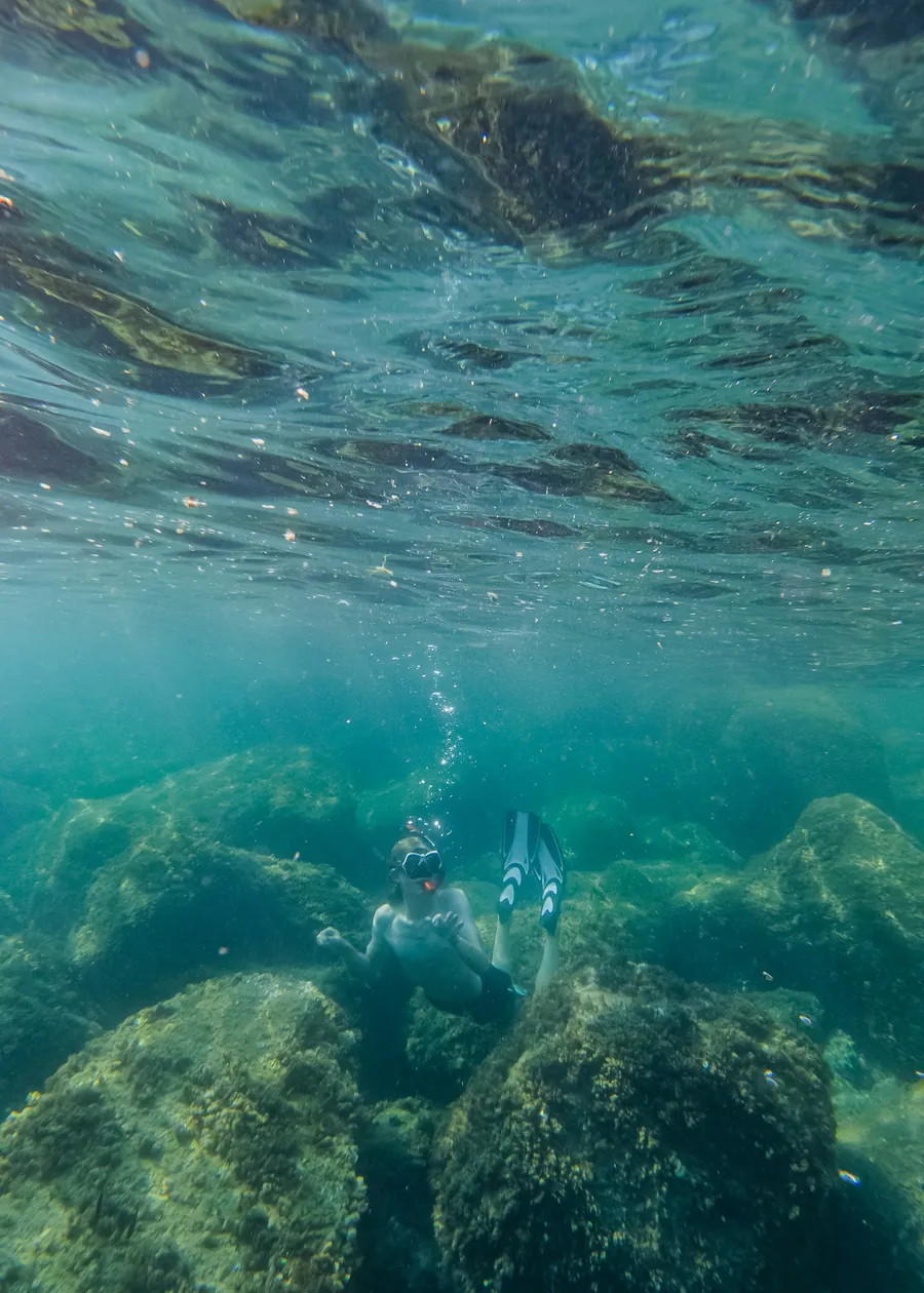 Shallow reef rocks covered in coral